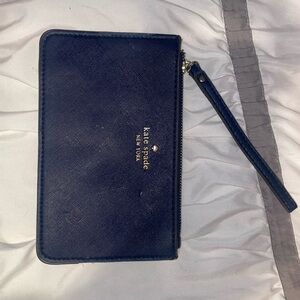 Kate Spade Dark Blue Wristlet with Gold Accents